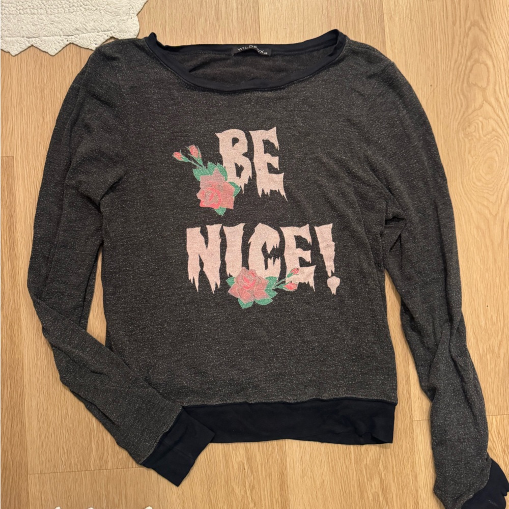 Wildfox Dark Gray Sweater with Pink Floral Design